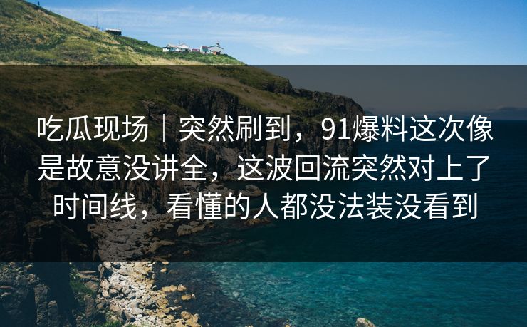 吃瓜现场｜突然刷到，91爆料这次像是故意没讲全，这波回流突然对上了时间线，看懂的人都没法装没看到