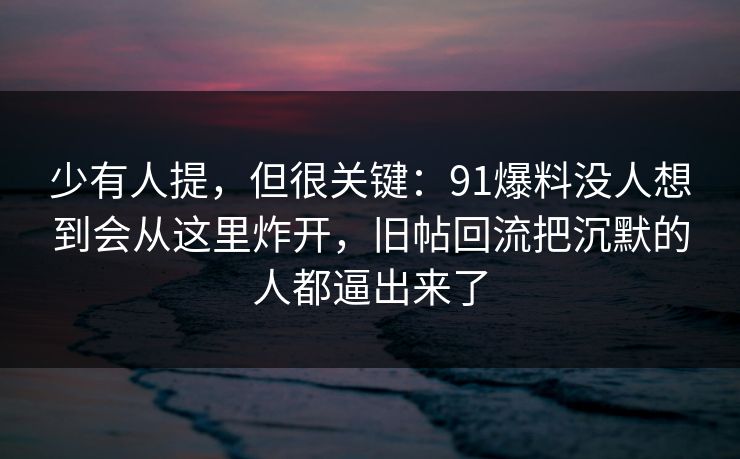 少有人提，但很关键：91爆料没人想到会从这里炸开，旧帖回流把沉默的人都逼出来了